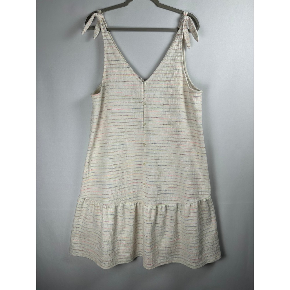 LOFT Tiered Sundress LT Cream Rainbow Stripe Tie Shoulder Coastal Cottagecore